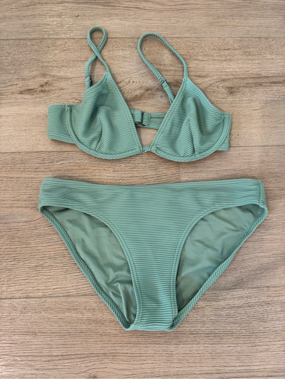 Billabong Ribbed Sage Green Two-Piece Bikini Set tanlines worn a handful of time
